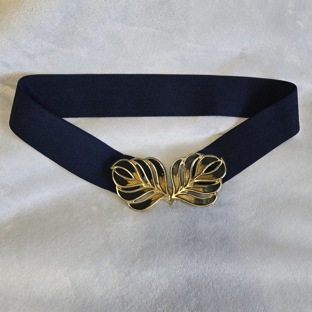 Vintage Navy and Gold Women's Elastic Belt